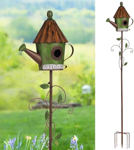 BAYN 57” Bird Houses Stake for Outside, Metal Watering Can Birdho...