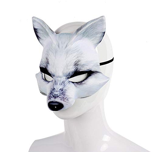 YJZQ Fox Mask Furry Fox Half Face Veil Fancy Dress Eye Mask Fox Costume Accessory Halloween Carnival Cosplay Party Mask Makeup Prop for Adult (White Fox) - Image 4