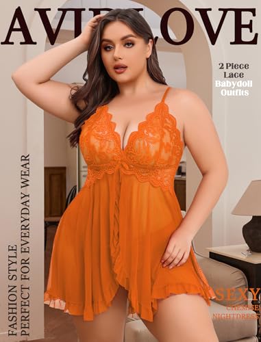 Image of Avidlove Plus Size Lingerie for Women Sexy Open Front Lace Babydoll Dress