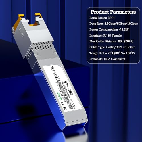 Image of 10GBASE-T SFP+ Copper 80m RJ45 Transceiver - 2.5G /5G /10G SFP+ to RJ45 Module, MSA Compliant Copper SFP+ Transceiver for Cisco D-Link Mikrotik Netgear Ubiquiti and More