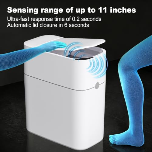 Image of funest Bathroom Trash Can, Automatic Bagging Garbage Can, 3.5 Gallon Slim Smart Small Plastic Trash Bin, Narrow Motion Sensor Trash Can for Bedroom, Office White