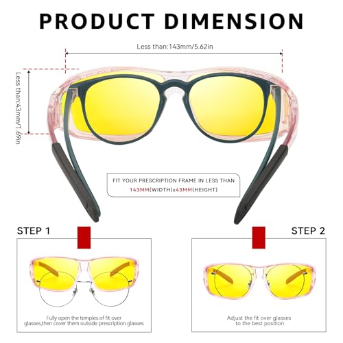 TJUTR Night Vision Driving Glasses Fit Over Glasses for Men Women, Anti Glare Polarized Nighttime Eyeglasses Yellow Lens3