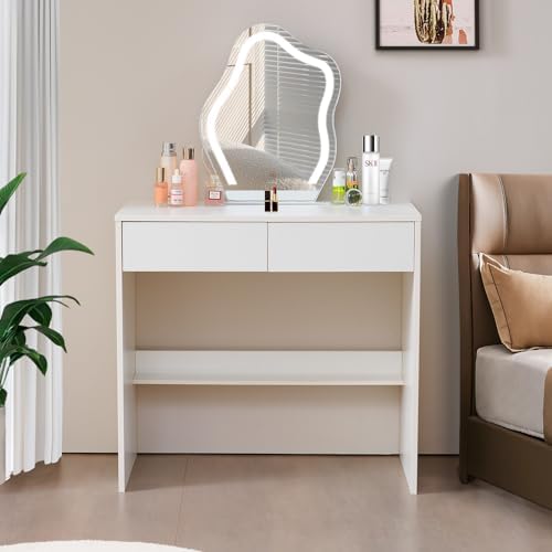 Amazon.com: Hikooo Small Vanity Table with Lights and Mirror, Makeup ...