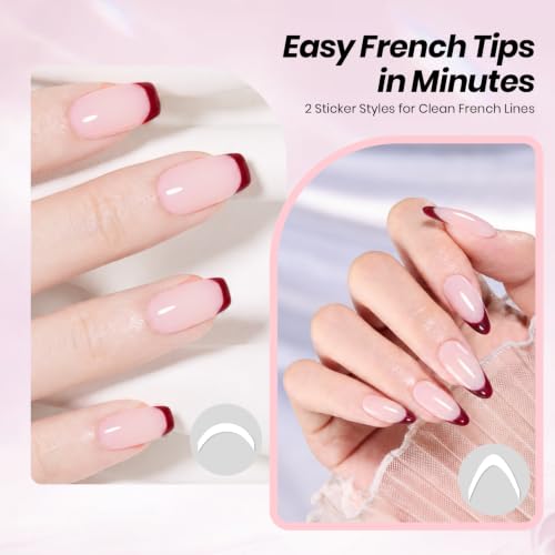 Image of Beetles Burgundy Gel Polish Set, Rosy French 15ml Easy French Tips Kit | Burgundy Jelly Nude Pink Fall Colors Polish with French Nail Stickers Soak Off Uv Gel Manicure Nail Art Design