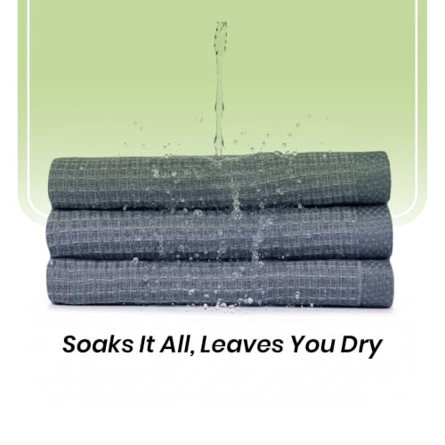 Image of Mush Bamboo Dual Texture Waffle Terry Hand Towel Set of 2 | Ultra Soft, Highly Absorbent, Quick Dry | Hand Towels for Bathroom, Gym & Travel (40x60 cm, 450 GSM) Ash Grey