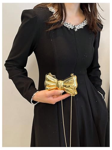 GORGLITTER Women's Bow Purse Mini Clutch Crossbody Handbags Metallic Chain Bags for Wedding Evening Party4