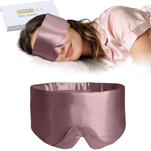 Image of ZIMASILK 100% 22 Momme Mulberry Silk Sleep Mask - Full Silk Filled, Ultra-Soft & Breathable, Face-Hugging Blackout Eye Cover for Sleeping (Gray Purple)