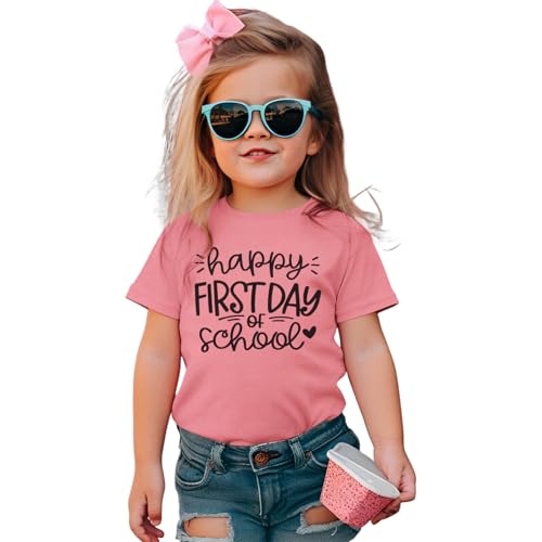 Image of GLIGLITTR Girls Happy First Day of School Shirt Kids Boys Kindergarten 1st 2nd 3rd Grade T-Shirt Back to School Outfit Tops