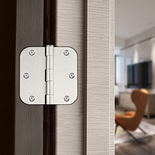 24 Pack Noise-Free Brushed Nickel Door Hinges Silver Door Hinges Satin Nickel 3.5Inch Brushed Nickel Interior Door Hinges With 5/8" Radius Corner Removable Pin #TOP4