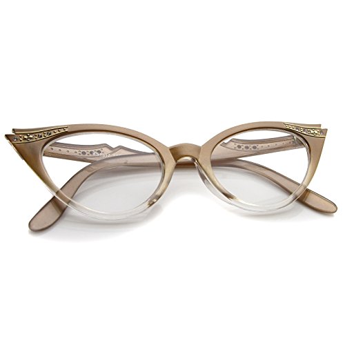 zeroUV Women's Retro Rhinestone Embellished Clear Lens Cat Eye Glasses 51mm (Bright Brown Fade, 51)
