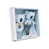 Miniland - Pack Regalo Bebé: Sonajero + Doudou, Estimulación Sensorial Desde el Nacimiento – Caja de Regalo Ideal para Bebés (Koala)