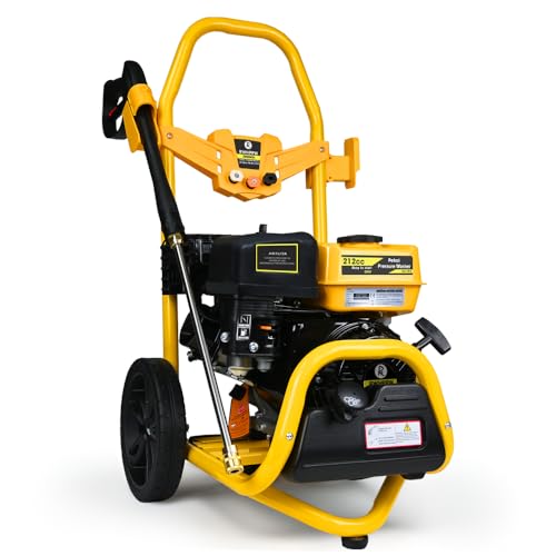 Petrol Pressure Washer RocwooD 3190 PSI 7HP High Power Jet Cleaner with Lance & Nozzles 10M Hose Power Washer for Patio Car Driveway Garden Fences 4-stroke OHV 212cc Recoil Start 10m Hose 3 Nozzles