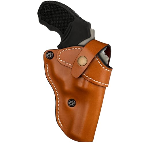 Premium OWB Leather Holster for Most 38 Special & J Frame Revolvers for Taurus 327/605/856/85/905/942, S&W Model 60, Ruger SP101, Kimber 6S and Rossi Model 68, Fit 2.5' - 3.0' Barrel, Brown, Right