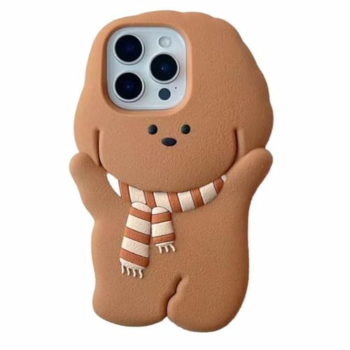 QoKcoahn Funda para iPhone 15, divertida bufanda marrón de dibujos animados en 3D, lindo perro de peluche, Kawaii, de silicona suave, a prueba de golpes, para mujeres y niñas