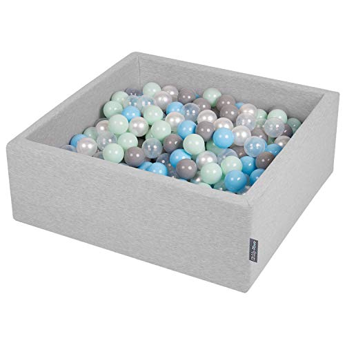 KiddyMoon Piscine À Balles pour Bébé Carré 90X30cm/200 Balles 7Cm Fosses À Boules Jouet Enfant, Gris Clair: Perle/Gris/Transparent/Babyblue/Menthe