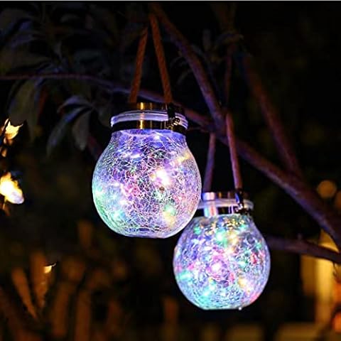 Mafiti 2 Pack Colourful Solar Lantern Garden Lights,30 LED Outdoor Hanging Mason Jar Lights for Table,Tree,Yard,Patio,Wedding Birthday Valentines Christmas Party Garden Decorations Cover