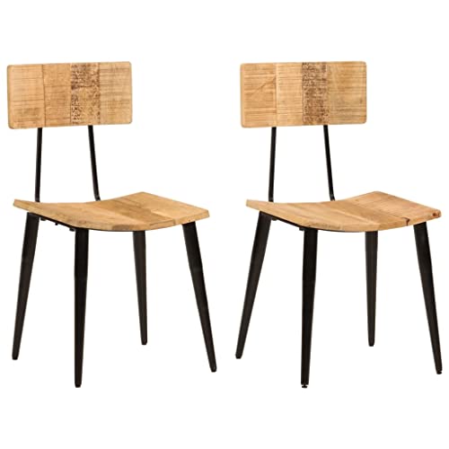 Foknhdi Lot de 2 chaises de salle à manger en bois massif de manguier et acier, aspect vieilli, robustes et durables, 44 x 40 x 80 cm, pour cuisine, salon,...