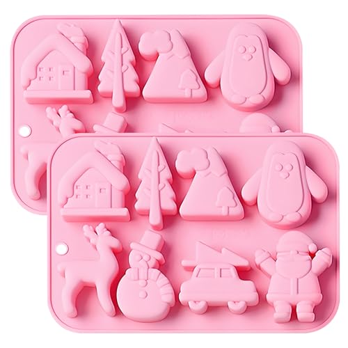 Christmas Silicone Baking Molds 8-Cavity 20.1x14.2 cm Pink 2 Pack