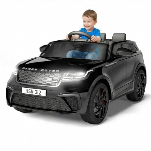 Garvee Coche Eléctrico Infantil con Licencia Land Rover   Grande 2 Plazas, Puertas Hidráulicas, Doble Motor 12V, Control Remoto 2.4G, Altavoz, Bocina, Luces LED, Seguro Niños 3 8 Años, Color Negro