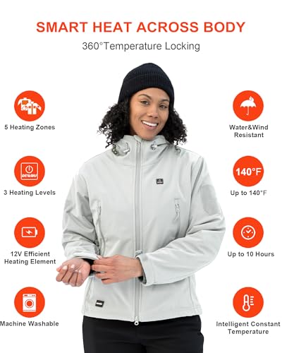 DEWBU Heated Jacket for Women with 12V Battery Pack Winter Outdoor Soft Shell Electric Heating Coat3
