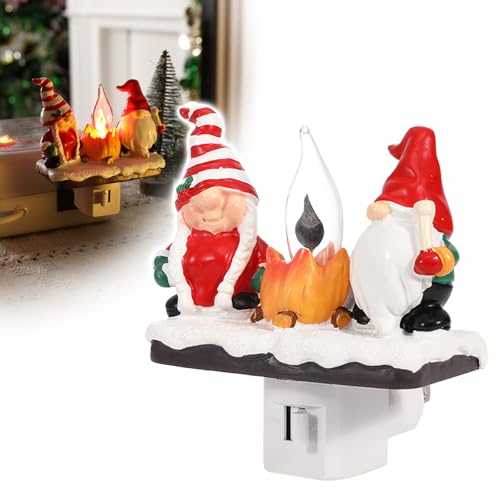 Image of Gnome Campfire Flickering Nightlight, Halloween Night Light Plug Into Wall with Switch, Christmas Gnome LED Lamp for Hallway Stair Bedroom Xmas Decor
