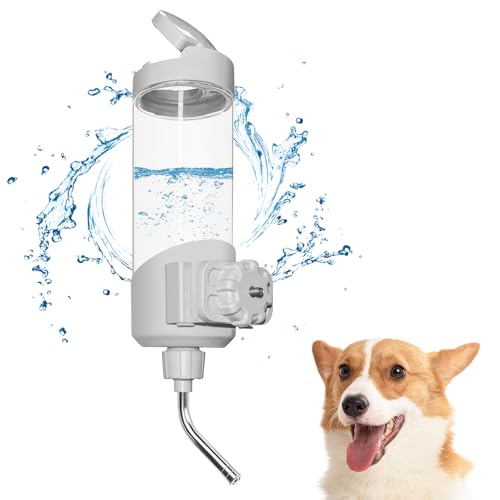 VANNON Top Fill Dog Water Dispenser for Cage, 23oz Auto Feeding Crate Water Bottle for Dogs, Cats & Rabbits, Pet Nozzle Diameter: 12mm, BPA Free, Grey