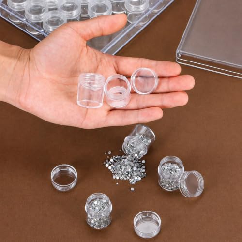 Image of Blulu 60 Bead Container Lidded Small Box, 1.15 x 1 Inch | Clear Plastic Jars for Diamond Painting Beads Jewelry Seeds Crafts, Organizer Case with Screw Top Lids