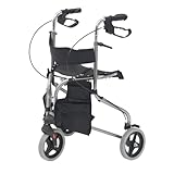 Tri Walker with seat/Lightweight 3 Wheeled rollator with Brakes and Shopping Bag (Silver)