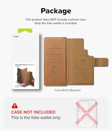 Image of Ringke Folio Wallet Magnetic for Samsung Galaxy S25 Ultra [Compatible with MagSafe Case] Detachable Slim PU Leather Grip Card Holder Wallet Flip Cover for Flat Back Magnetic Case - Brown
