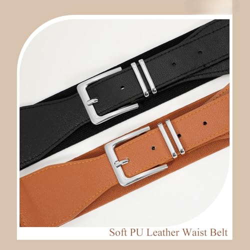 Women Stretchy Belt Fashion Ladies Elastic Wide Waist Belt for Dresses Pants With Metal Buckle3