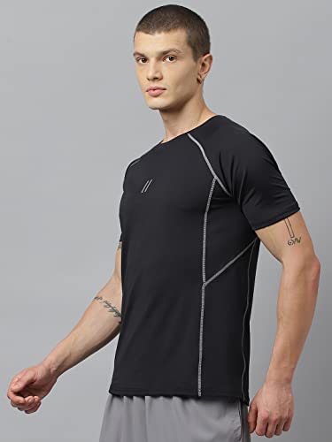 Image of ATICX Men's Slim Fit Polyester Half Sleeve T Shirt - Quick Dry Lycra Sports Compression Training Tee for Gym, Running