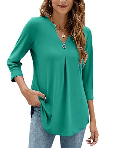 HANERDUN Blusas Mujer Elegantes Camiseta de Manga 3/4 con Cuello en V Verano Top Túnica