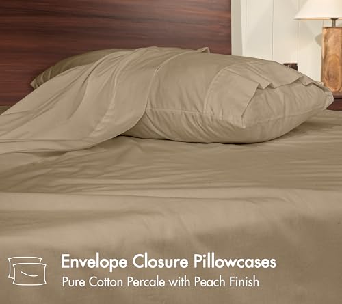Image of RUVANTI 100% Cotton Percale Sheets Twin XL - Crisp Cooling Summer Bed Sheets for Hot Sleepers, Deep Pocket 14 inch, Soft Peach Finish, Breathable & Durable Hotel-Style 3 Piece Set, Olive Taupe