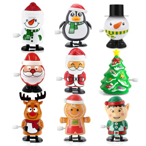Aurasky 9 peças brinquedos natalícios a corda, brinquedos de Natal para crianças, corda de boneco de neve pinguim reno, presente secreto para festa de Pai Natal