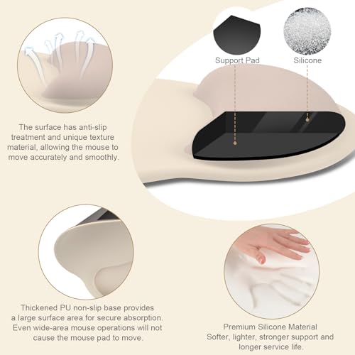 Image of MOSISO Wrist Rest Support for Mouse Pad&Keyboard Set, Circle Curved Ergonomic Mousepad&Coaster Non-Slip Base Home /Office Pain Relief&Easy Typing Pad with Soft Cloth&Silicone Lining, Apricot