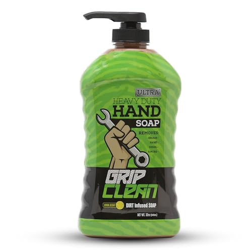 Grip Clean - Ultra Heavy Duty Hand Cleaner For Auto Mechanics - Dirt-Infused Walnut Hand Scrub - Exfoliating Waterless Hand Cleaner. Lemon Scented Mechanic Soap for Grease, Oil, Paints, Filthy hands