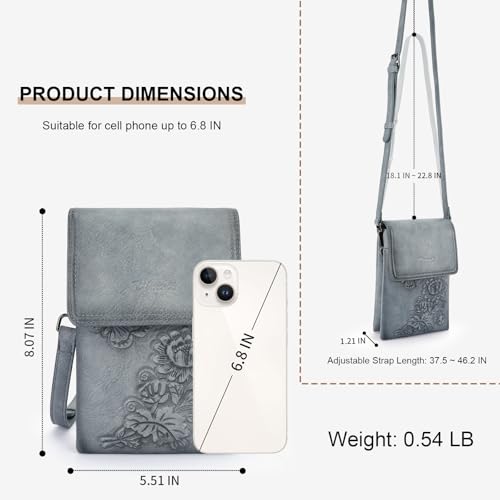 Image of Small Crossbody Bags for Women Trendy Vegan Leather Cell Phone Bag Embossed Flower Design Wallet Purses with Strap