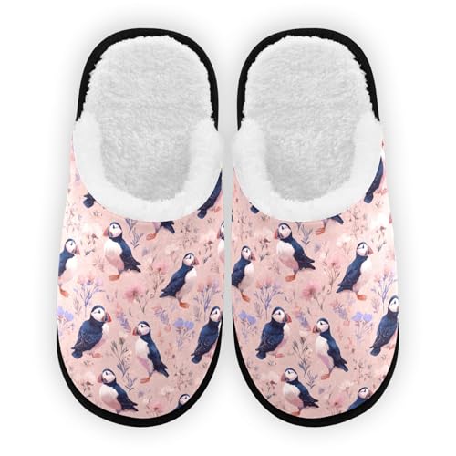 Cartoon Purple Flower Puffins Slippers For Women Men Soft Memory Foam Non-Slip Animal Winter Indoor House Shoes Travel Slipper