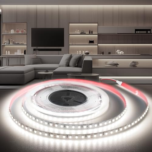 BRIMETI Striscia LED 12V 5Metri, Luce LED Interno 6000K Bianco Freddo Strisce Nastro SMD2835 120LED/m Luminoso, Larghezza 8 mm, per Cucina, Soggiorno, Bar Feste (Senza Alimentatore)