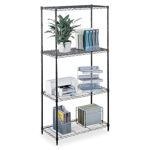 Image of Premium Heavy-Duty 4-Tier Black Metal Wire Storage Rack Shelf Organizer | Adjustable Multipurpose Freestanding Shelving Unit for Home, Office, Kitchen | Size 17 inch D x 27 inch W x 54 inch H Inch