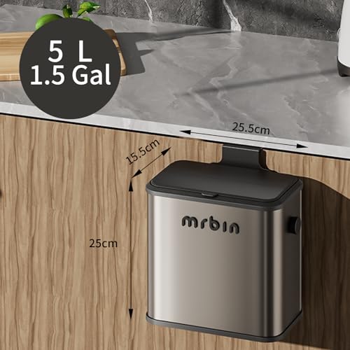 MRBIN Stainless Steel Compost Bin Countertop with Lid, Hanging Trash Can for Kitchen Cabinet Door, Indoor Recycle Basket Food Waste Scrap Dustbin for Kitchen Under Sink with Inner Bucket