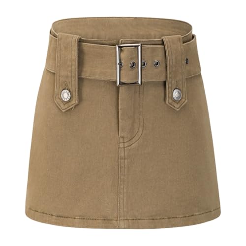 Retro Denim Mini Skirt for Women Belted4