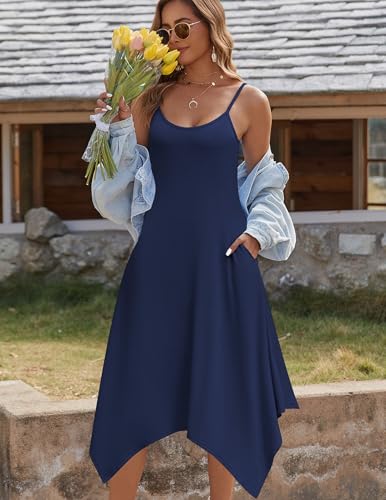 Image of Zeagoo Women Summer Midi Dresses 2026 Hawaiian Bohemian Beach Cover Up Sundress Spaghetti Strap Casual Dress with Pockets