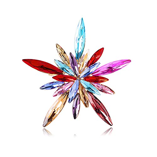 Image of Rhinestone Star Flower Brooch Pin for Women Girls Unisex Gold Plated Vintage Colorful Red Blue Crystal Snowflake Fireworks Brooches Lapel Pins Luck Decor Dress Accessories Father's Day Birthday Holiday Jewelry Gift