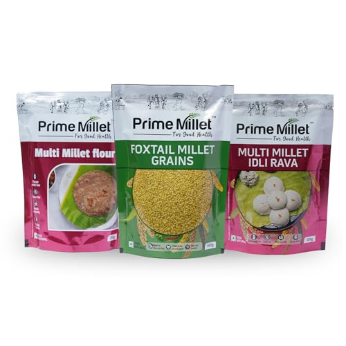 Image of Prime Millets Multi Grain Flour, Organic Foxtail Grain & Idli Rava | Combo Pack of 3 (1kg) | High Fiber | Gluten Free | Supports Digestion| Premium Quality
