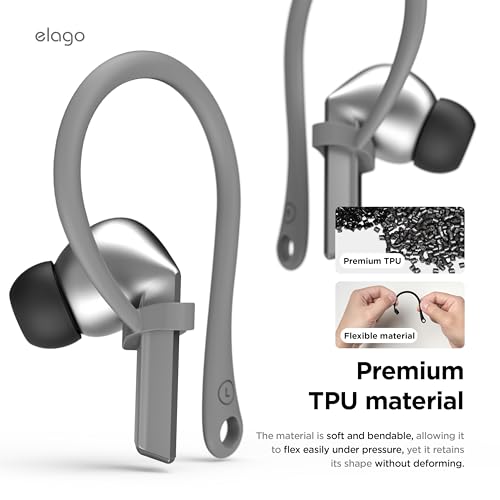 Image of elago Ear Hooks Designed for Samsung Galaxy Buds 3 &Galaxy Buds 3 Pro Earbuds Accessories, Anti-Slip, Ergonomic Design, Comfortable Fit (Dark Grey)