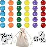COMSREV 30 Wahoo Board Game Replacement Marbles 5 Each of 6 Colors, 6 Dice and a Play Bag for Wahoo Board Game.(0.55 inches)