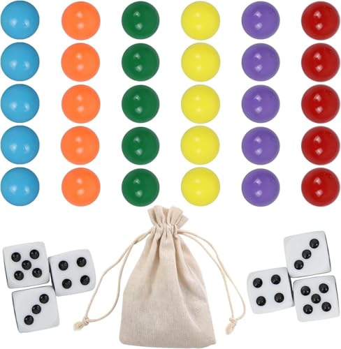 COMSREV Wahoo Brettspiel-Ersatzmurmeln, je 5 in 6 Farben, 6 Würfel und eine Spieltasche für Wahoo Brettspiel, 1,4 cm, 30 Stück