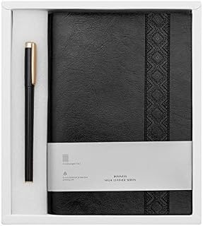 Thick Classic A5 Notebook with Pen - Vintage Travel Notebook and Pen - Journal Diary Business Daily Ideas Notepad - Christmas Birthday Gift Set for Girls Women Mum (Black)