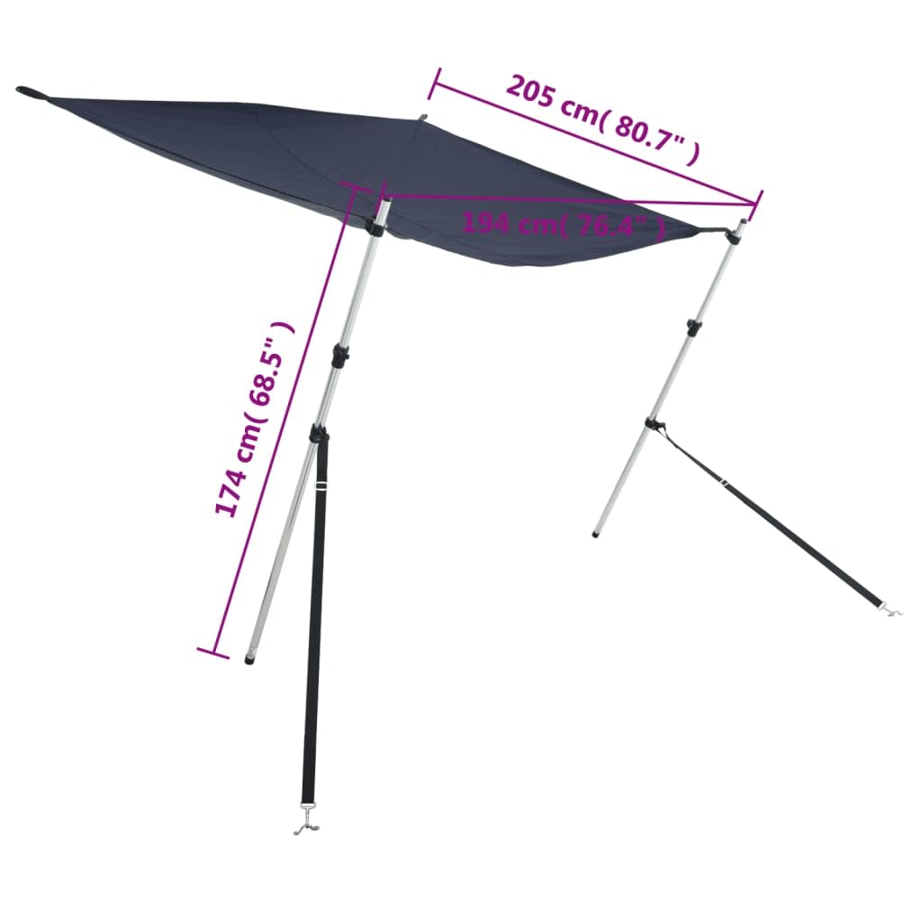 Bimini pour Bateau, Bimini Top Taud de Soleil Extension d'ombrage T-Top Bleu Marine 170x208x(115-183) cm